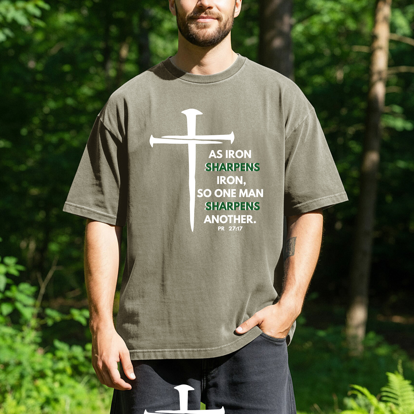 As Iron Sharpens Iron Men's Christian T-Shirt - Proverbs 27:17 Faith Tee